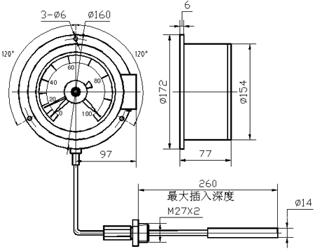 WTZ-288、WTQ-288 电接点压力式温度计